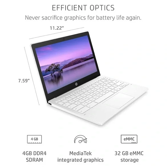 HP Chromebook 11-inch Laptop, Snow White - Picture 2 of 5